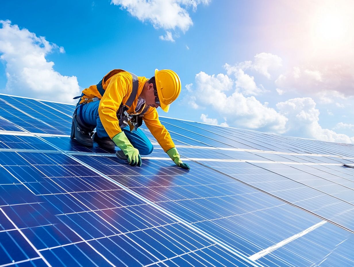 A person inspecting solar panels for damage and wear